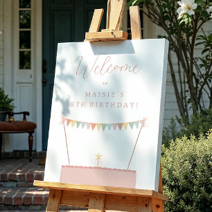 Rainbow Bunting & Cake Birthday Party Welcome Sign