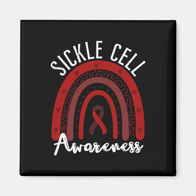 Rainbow Burgundy Ribbon Sickle Cell Awareness Supp Magnet (Front)