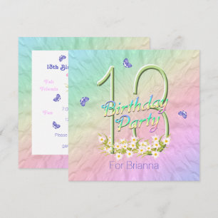 Rainbow Butterflies 13th Birthday Party Invitation