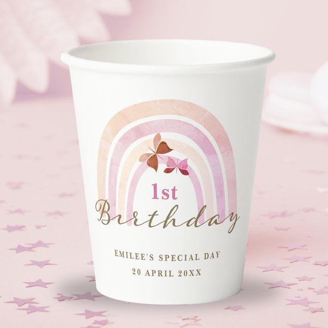 Rainbow Butterflies Birthday Party Pastel Pinks  Paper Cups (Creator Uploaded)