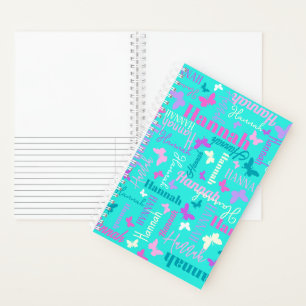 Rainbow butterflies custom name aqua Hannah Notebook