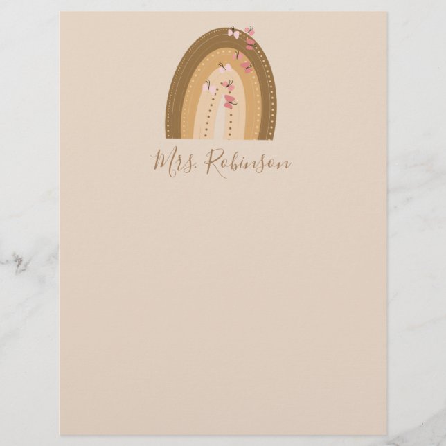 Rainbow Butterflies Script Teachers Name     Custom Letterhead (Front)