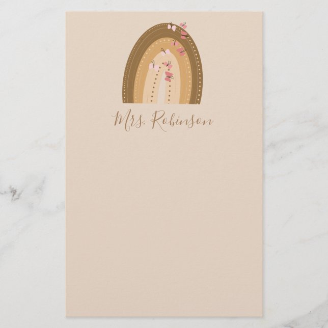 Rainbow Butterflies Script Teachers Name    Stationery (Front)