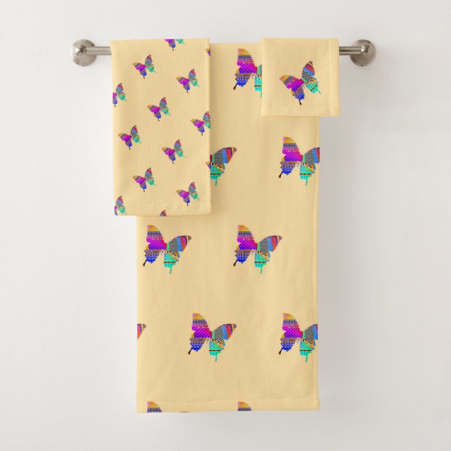 Rainbow Butterflies Vanilla Bath Towel Set (Insitu)