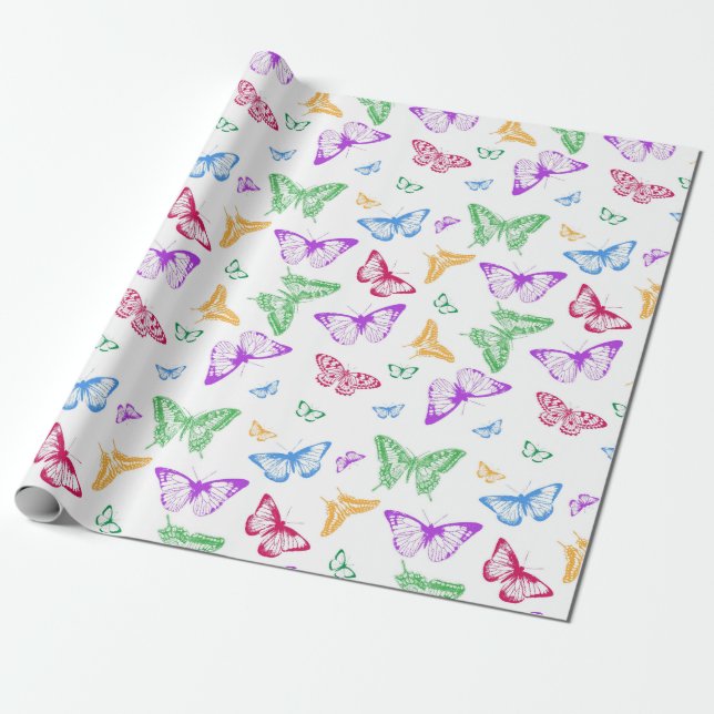 Rainbow Butterflies Wrapping Paper (Unrolled)
