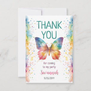 Rainbow Butterfly 1st Birthday Thank You Card