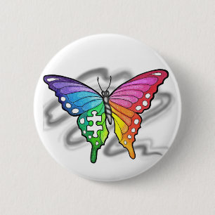 Rainbow Butterfly 6 Cm Round Badge