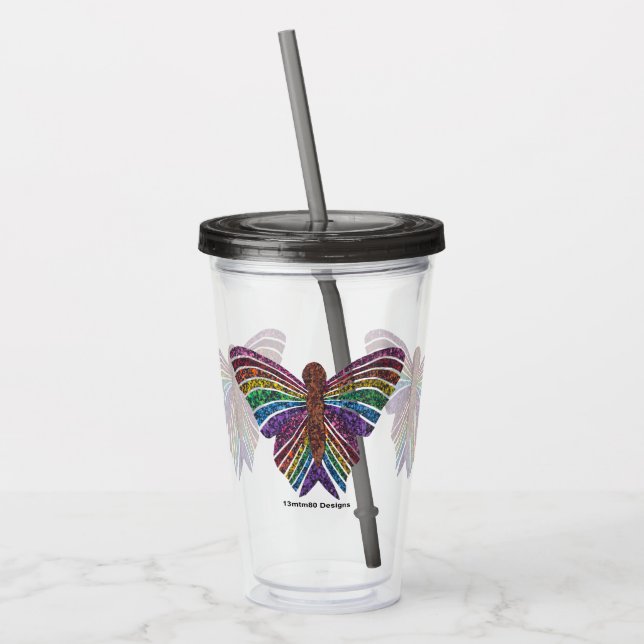Rainbow Butterfly - Acrylic Cup (16oz) (Left)