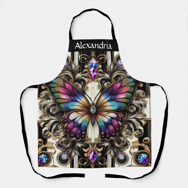 Rainbow Butterfly Art Deco Apron (Front)