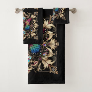 Rainbow Butterfly Art Deco Art Nouveau Bath Towel Set
