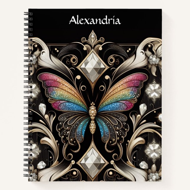 Rainbow Butterfly Art Deco Notebook (Front)