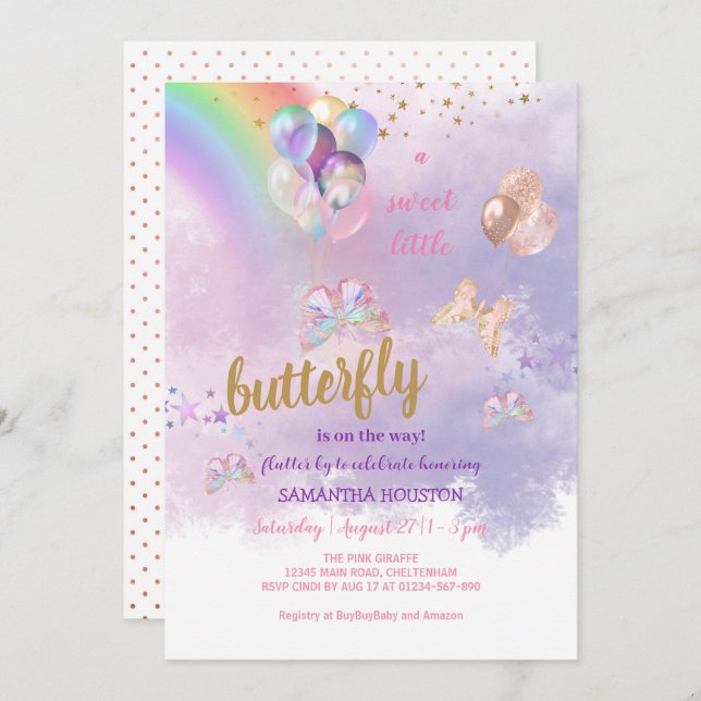 Rainbow Butterfly Baby Shower Invitation (Front/Back)