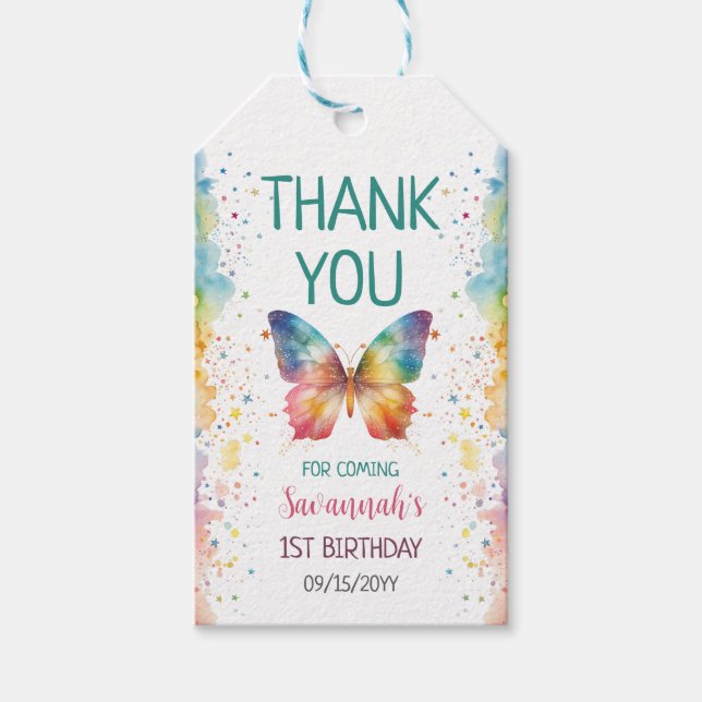Rainbow Butterfly Birthday Gift Tags (Front)