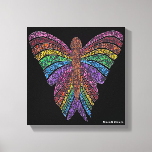 Rainbow Butterfly (black) - Canvas Print (Front)