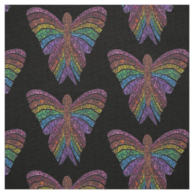 Rainbow Butterfly (black) - Ivory Linen Fabric (Swatch)