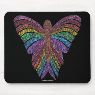 Rainbow Butterfly (black) - Mouse Pad