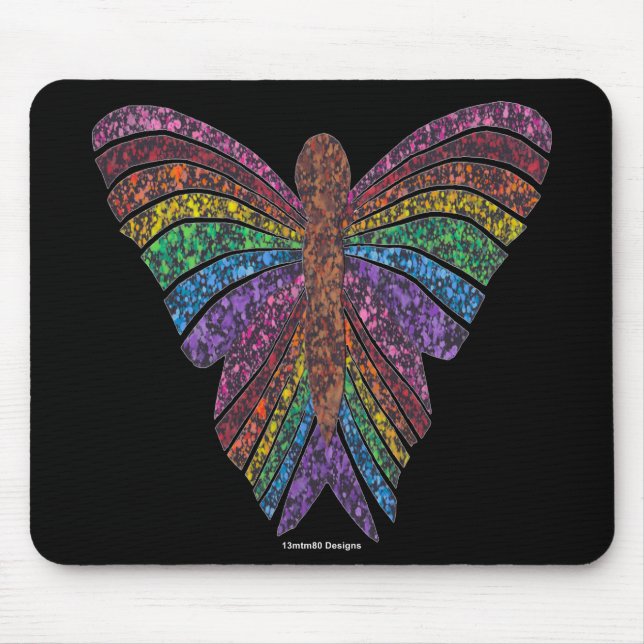 Rainbow Butterfly (black) - Mouse Pad (Front)