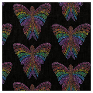 Rainbow Butterfly (black) - Natural Linen Fabric