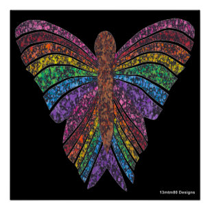 Rainbow Butterfly (black) - Poster Print