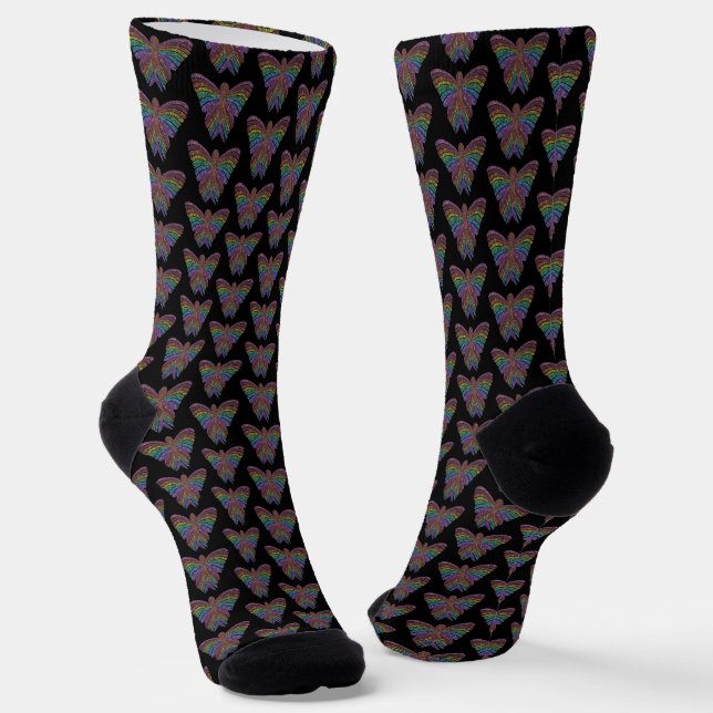 Rainbow Butterfly (black) - Premium Socks (Angled)