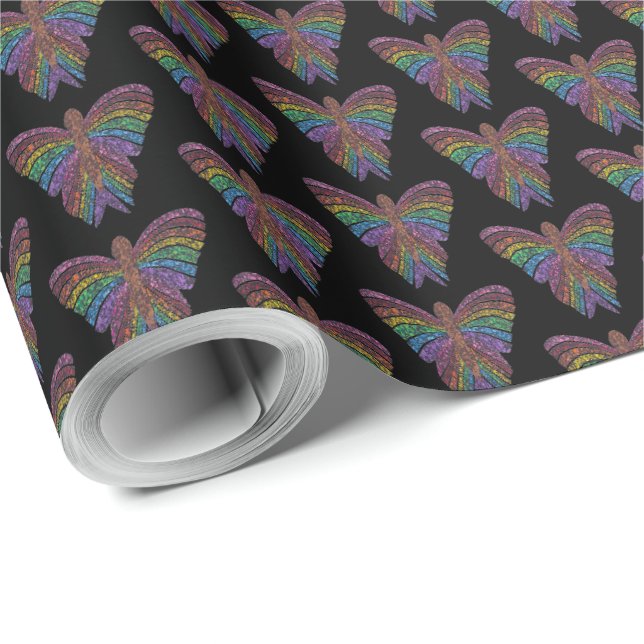 Rainbow Butterfly (black) - Wrapping Paper (Roll Corner)