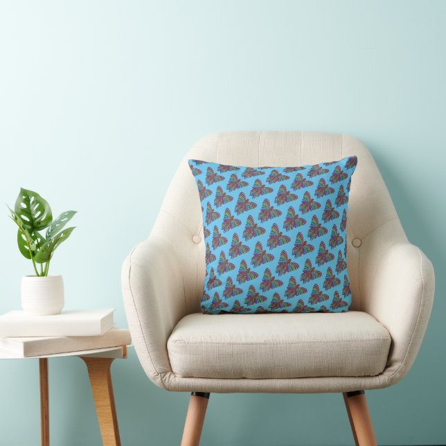 Rainbow Butterfly (blue pattern) - Pillow (Chair)