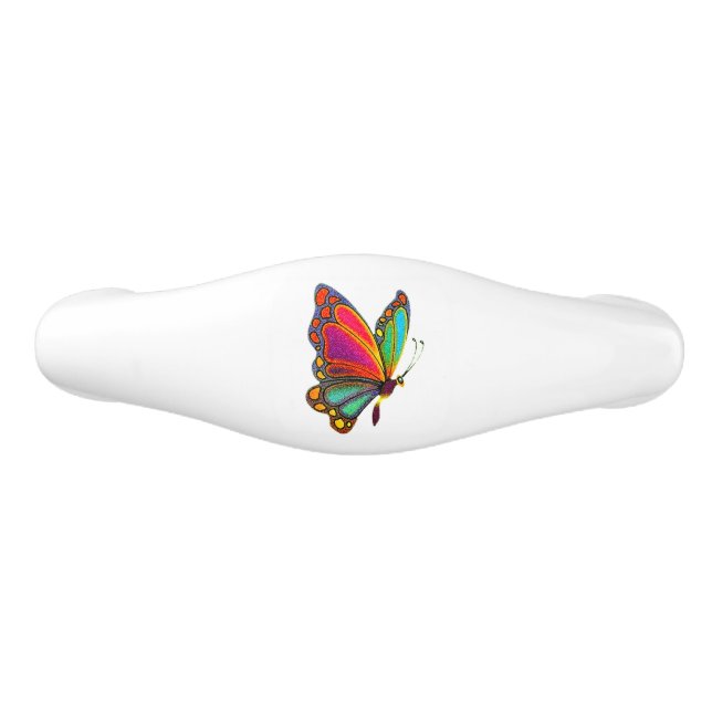 Rainbow Butterfly Ceramic Drawer Pull (Front)