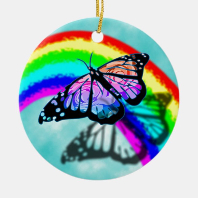 Rainbow Butterfly Ceramic Tree Decoration (Front)
