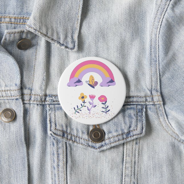 Rainbow Butterfly  Cloud Flowers 7.5 Cm Round Badge (In Situ)