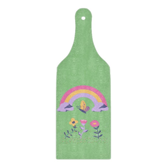 Rainbow Butterfly Cloud Flowers Cutting Board (Front)