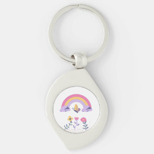 Rainbow Butterfly Cloud Flowers Key Ring