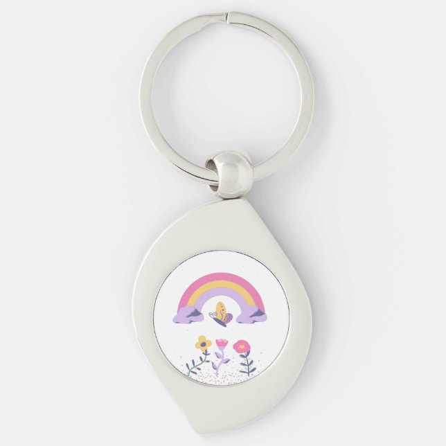 Rainbow Butterfly  Cloud Flowers Key Ring (Front)