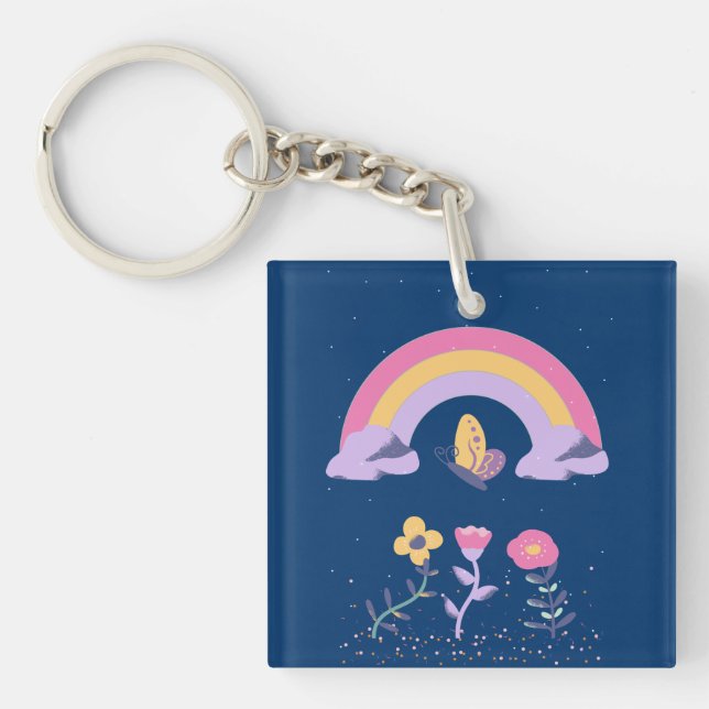 Rainbow Butterfly  Cloud Flowers Key Ring (Front)