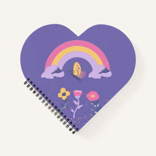 Rainbow Butterfly Cloud Flowers Notebook (Front)