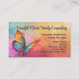 Rainbow Butterfly Counseling Therapy Psychotherapy Business Card