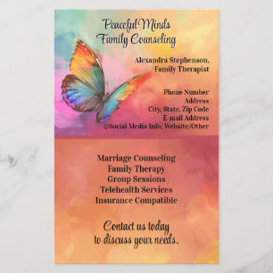 Rainbow Butterfly Counseling Therapy Psychotherapy Flyer