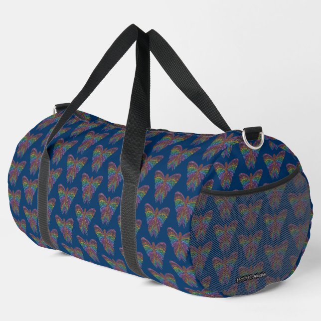 Rainbow Butterfly (dark blue) - Duffel Bag (Right Corner)