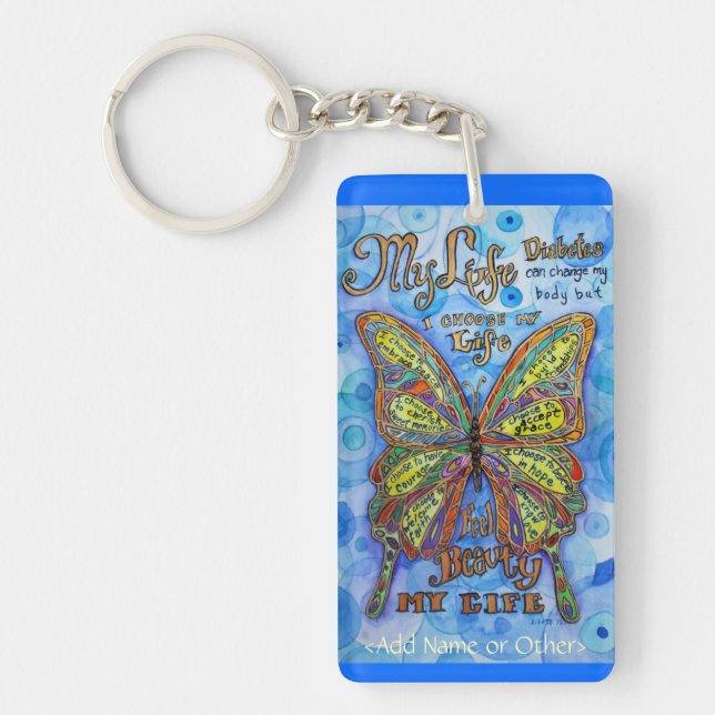 Rainbow Butterfly Diabetes Keychain (Art & Poem) (Front)