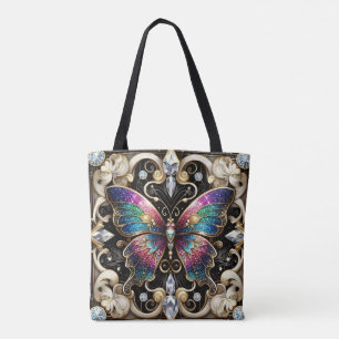 Rainbow Butterfly Diamonds Luxury Tote Bag