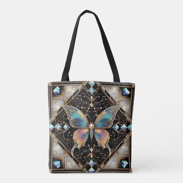 Rainbow Butterfly Diamonds Luxury Tote Bag (Back)