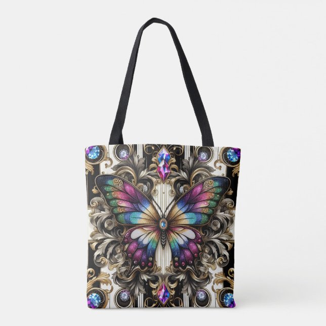 Rainbow Butterfly Diamonds Luxury Tote Bag (Back)