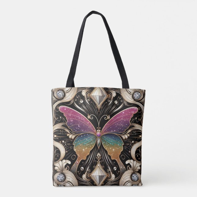 Rainbow Butterfly Diamonds Luxury Tote Bag (Back)