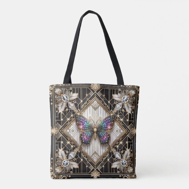 Rainbow Butterfly Diamonds Luxury Tote Bag (Back)