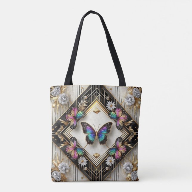 Rainbow Butterfly Diamonds Luxury Tote Bag (Back)