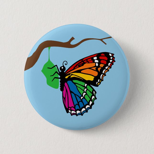Rainbow Butterfly Emerging From Chrysalis 6 Cm Round Badge (Front)