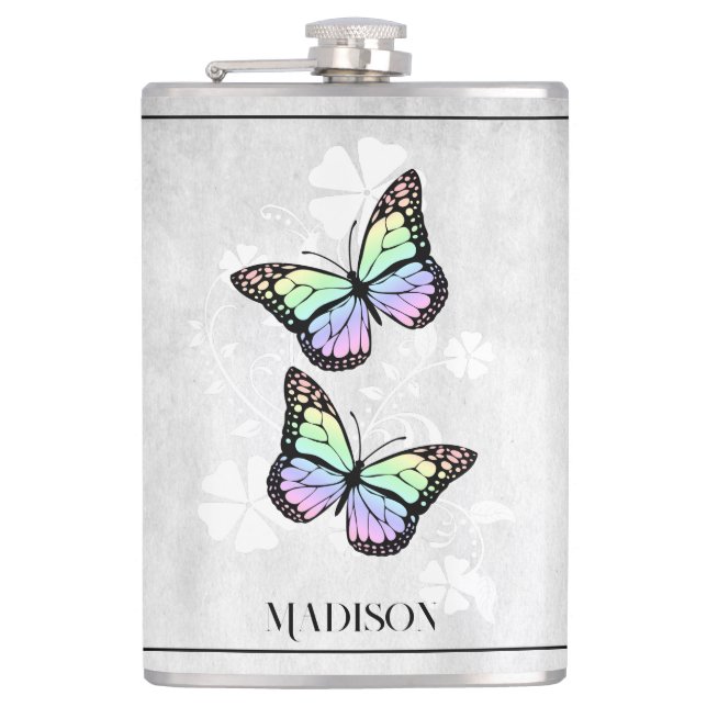 Rainbow Butterfly Floral Flask (Front)