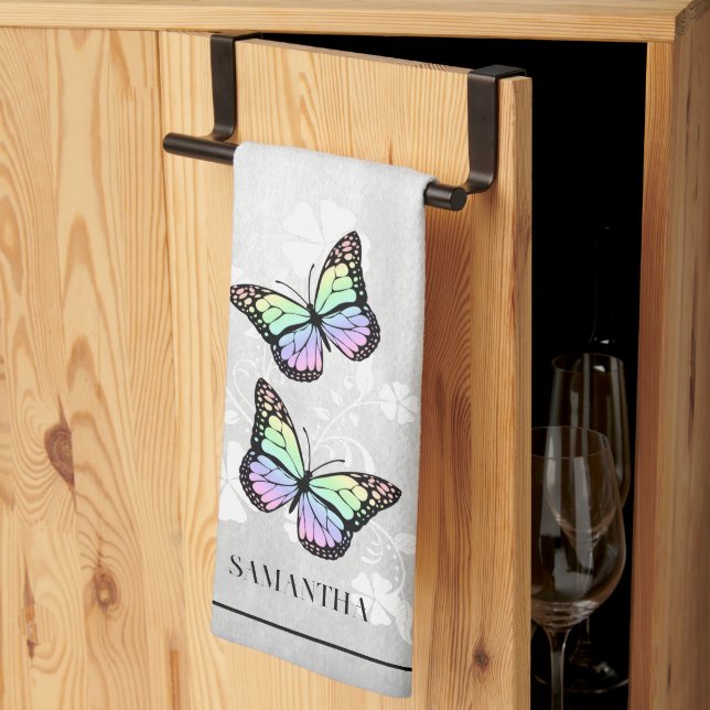 Rainbow Butterfly Floral Kitchen Towel (Thirds Fold)