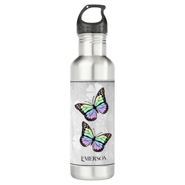 Rainbow Butterfly Floral Personalised 710 Ml Water Bottle (Front)