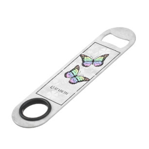 Rainbow Butterfly Floral Personalised Bar Key
