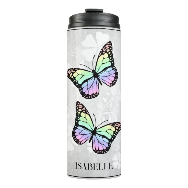 Rainbow Butterfly Floral Personalised Thermal Tumbler (Front)